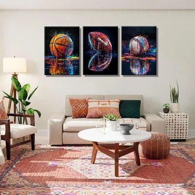 3Pcs Graffiti Sports Canvas Wall Art Boys Room Rustic Football Baseball American Football Rugby Wall Decor Pictures Colorful Modern Poster Prints For | Wayfair North America