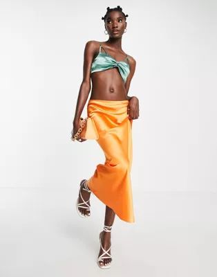 Topshop satin bias midi skirt in orange | ASOS (Global)