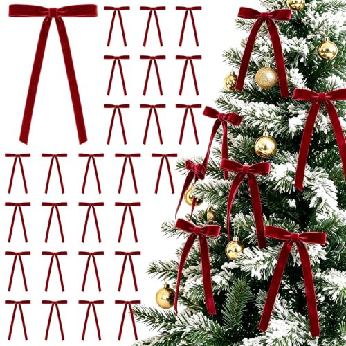 30PCs Burgundy Bows for Christmas Tree, 5 x 7 Inch Burgundy Velvet Bows Velvet Christmas Ornaments Burgund y Christmas Tree Bow for Vintage Christmas Decor Holiday Decor, Gift Wrapping and Wedding | Amazon (US)