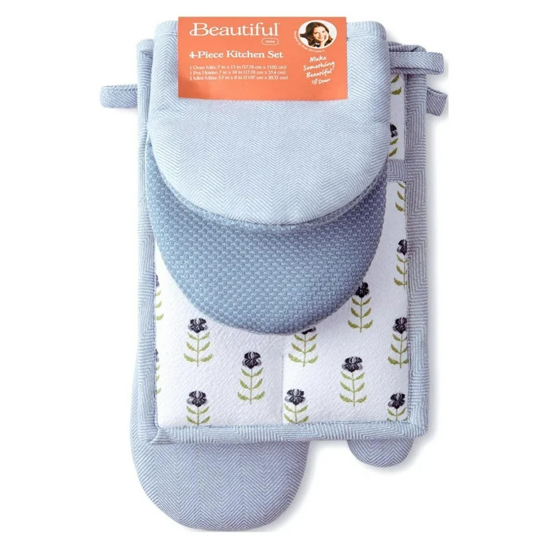 Beautiful 4-Piece Oven Mitt, Pot Holder, Mini Mitt Set, Blue | Walmart (US)