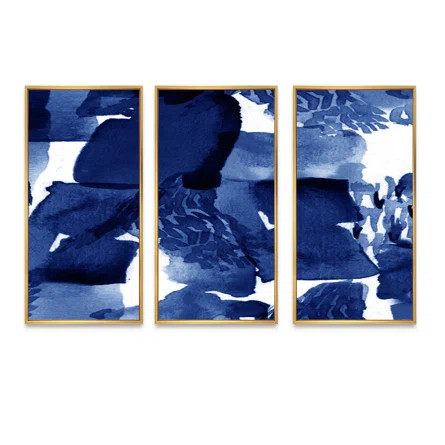 Wrought Studio Abstract Impression In Classic Blue On White I - Modern Framed Canvas Wall Art Set... | Wayfair North America