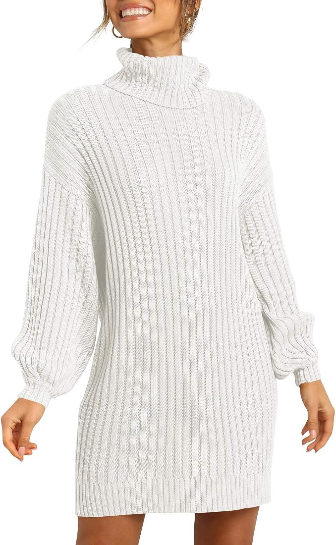 ANRABESS Women Turtleneck Long Lantern Sleeve Casual Loose Oversized Sweater Dress Soft Winter Pu... | Amazon (US)