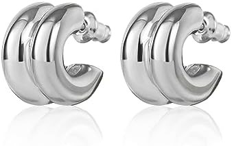 Two Tone Hoop Earrings for Women Double Hoop Earrings Hypoallergenic Studs for Festival | Amazon (US)