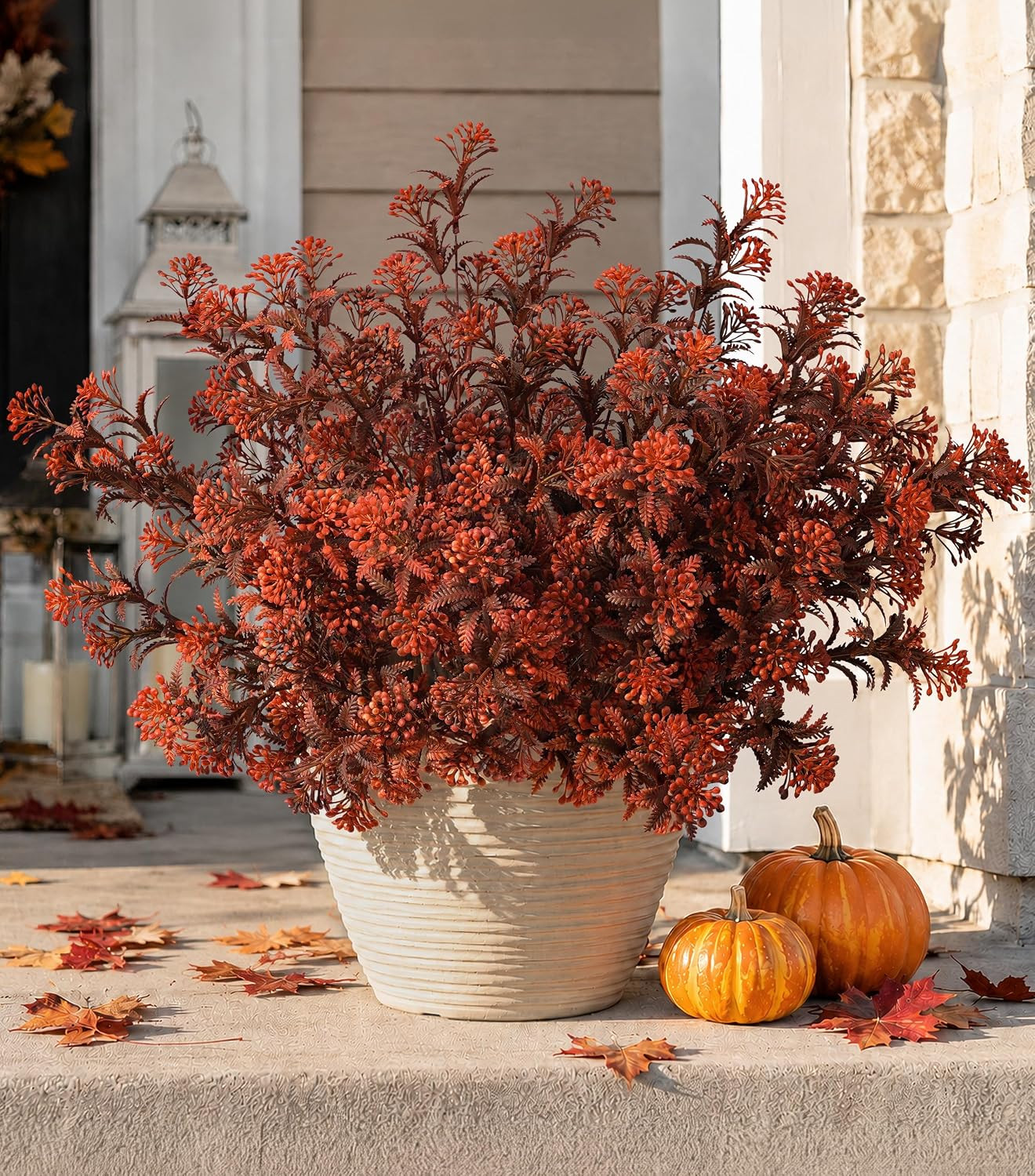 Faux Outdoor Plants Artificial Plants for Outdoors Fall Decor, 6 Bundles Artificial Greenery Plastic Grass UV Resistant Fake Plants for Planters Porch Patio Garden Autumn Home Decor, Orange Red | Amazon (US)