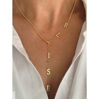 Dainty Name Necklace, Lariat Drop Long Y Initial Custom Letter Personalize Gift Her | Etsy (US)