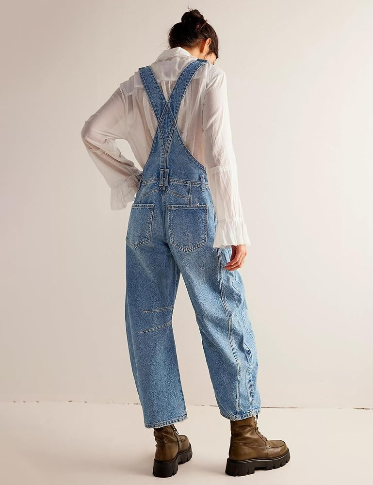 Qazel Vorrlon Denim Overalls for Women Barrel Wide Leg Bib Baggy Jeans Adjustable Denim Romper St... | Amazon (US)