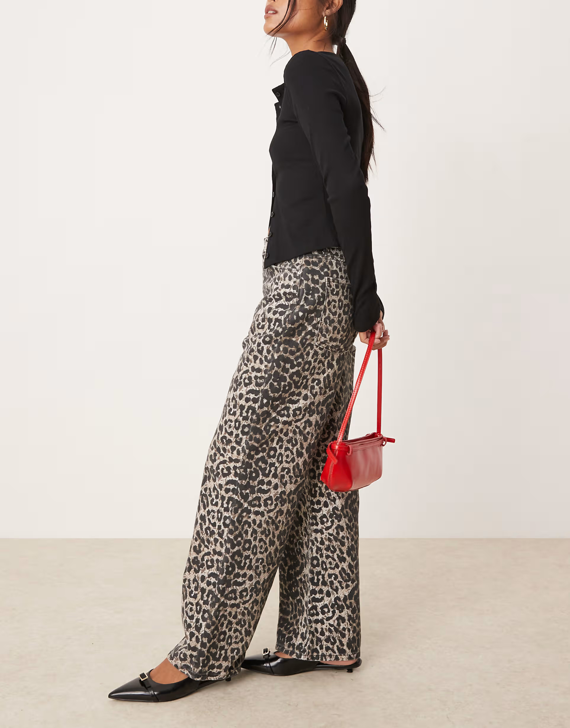 New Look Petite wide leg jeans in leopard print | ASOS (Global)