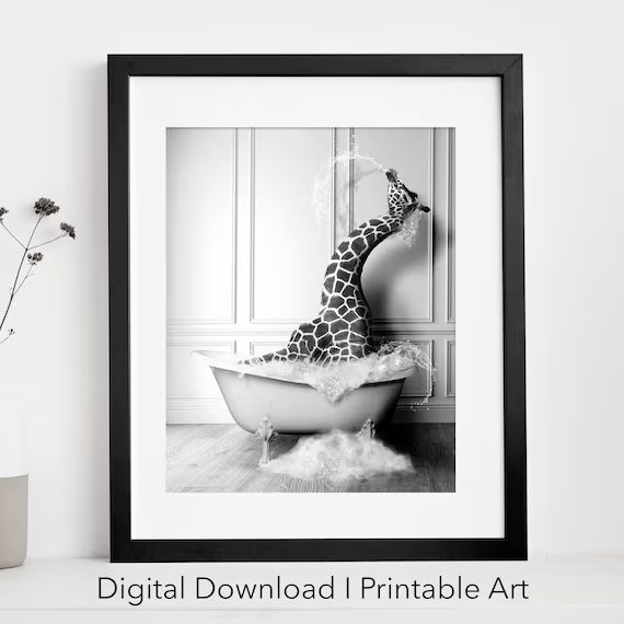 Cute Giraffe in Tub Printable Wall Art  Giraffe Photo  - Etsy | Etsy (US)