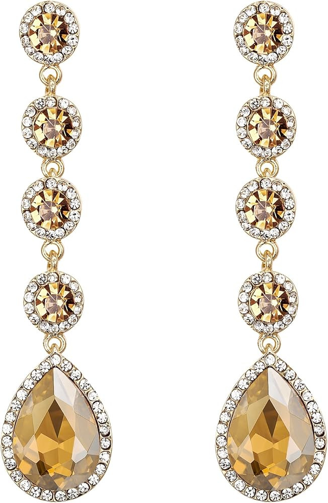 BriLove Women's Elegant Wedding Bridal Crystal Beaded Teardrop Chandelier Dangle Earrings | Amazon (US)
