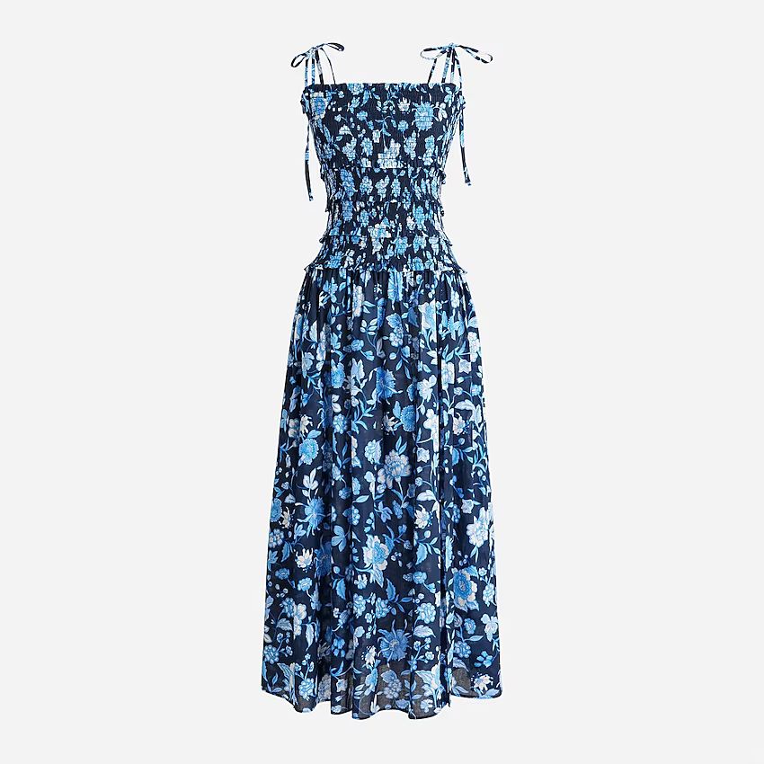 Smocked midi dress in midnight-blue floral | J.Crew US