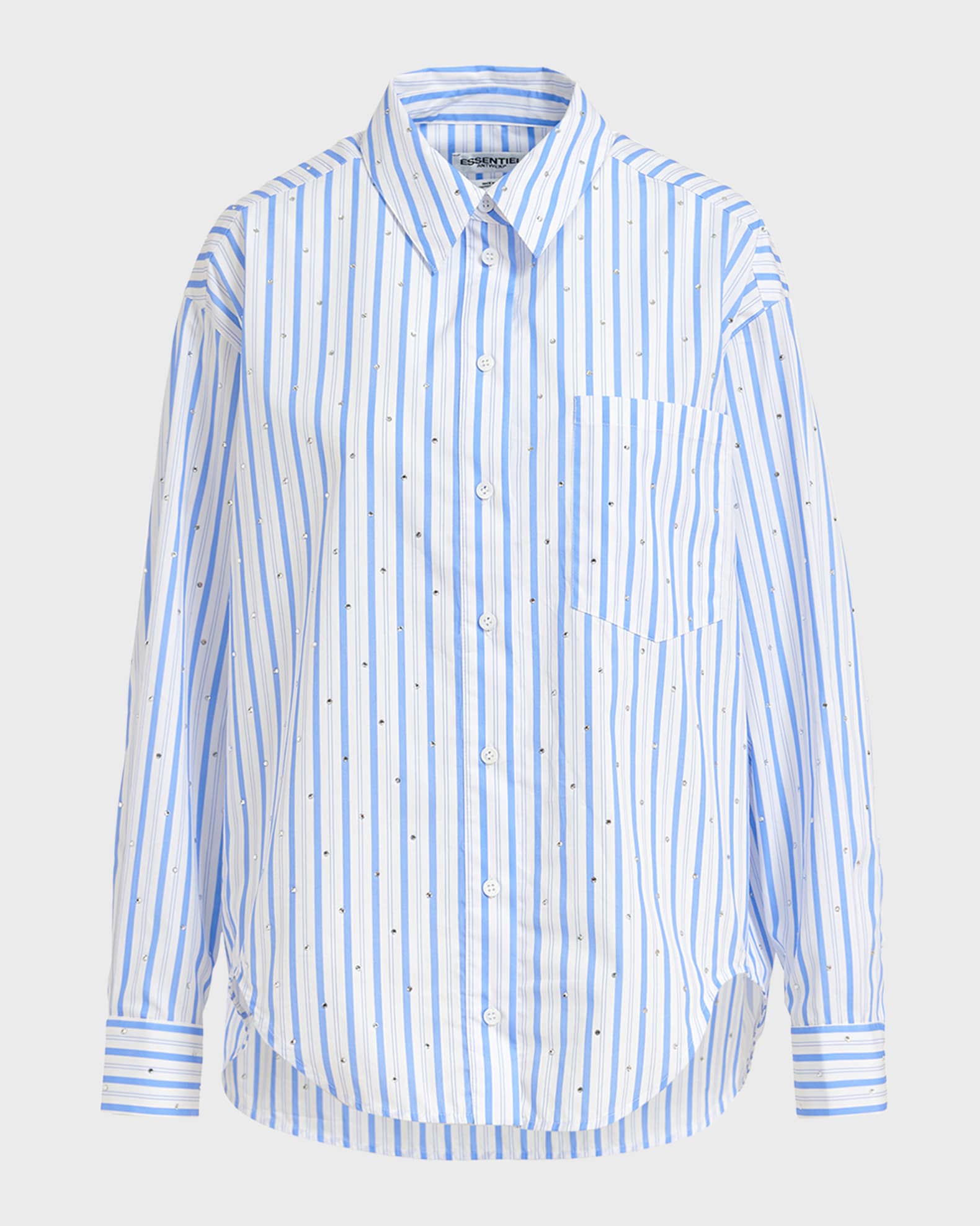 Essentiel Antwerp Fevertree Rhinestone-Embellished Striped Poplin Shirt | Neiman Marcus