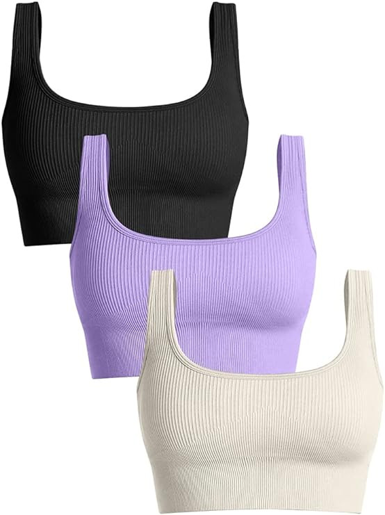 OQQ Women's 3 Piece Medium Support Tank Top Ribbed Seamless Removable Cups Workout Exercise Sport... | Amazon (US)