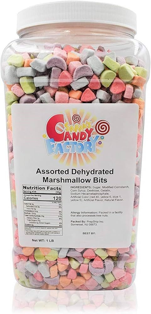 Sarah's Candy Factory Assorted Dehydrated Marshmallow Bits in Jar, 1lb PACK 1 | Amazon (US)