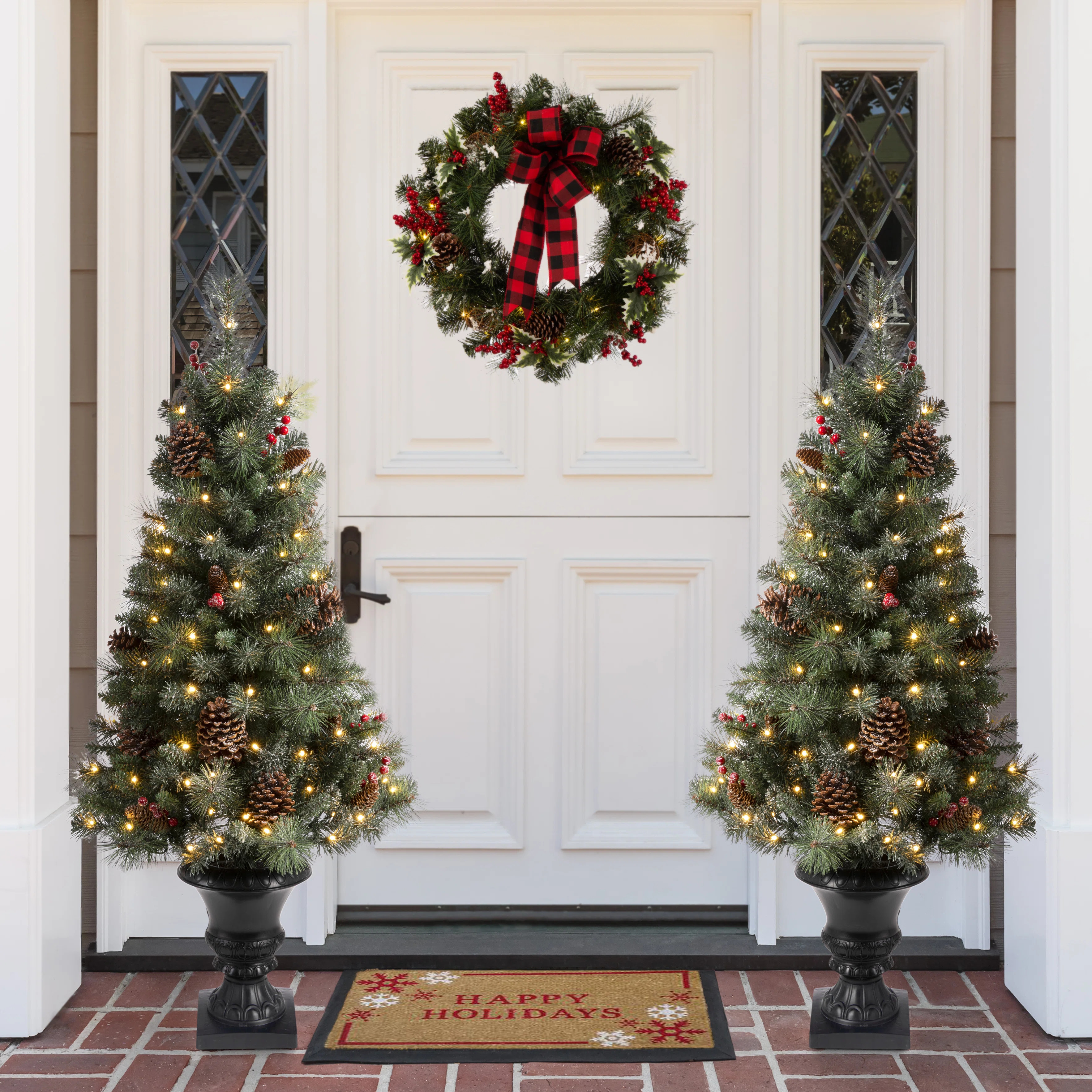 Green Artificial Christmas Tree with Clear/White Lights (Set of 2) | Wayfair North America