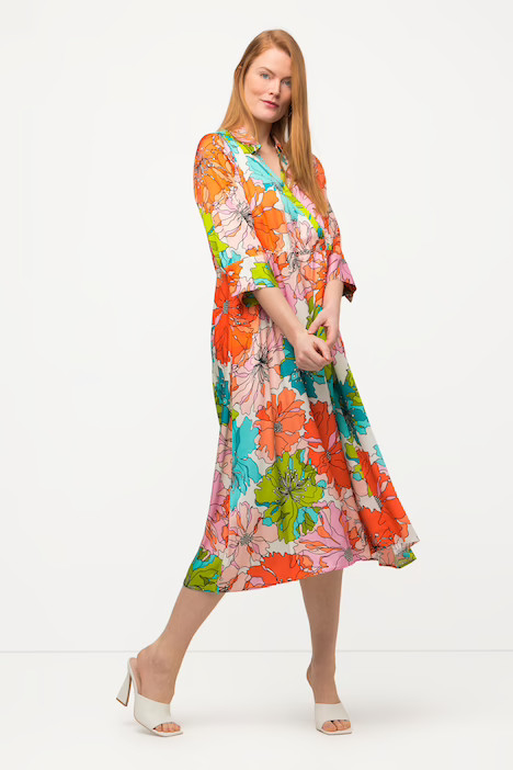 Watercolor Floral Print Wrap Look Midi Dress | Midi Dresses | Dresses | Ulla Popken - US & CA