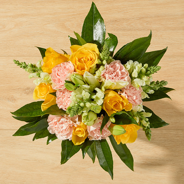 Yellow Roses With White Lilies and Peach Carnations. - The Bouqs Co. | The Bouqs Co.