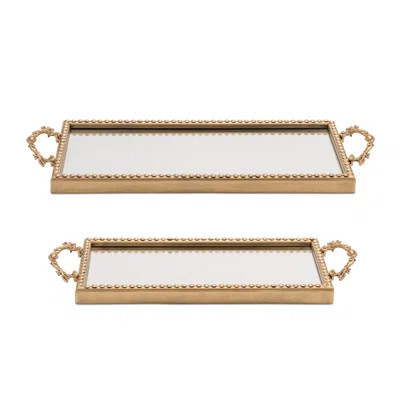 Gold Beaded Mirror Tray (Set of 2) | Wayfair North America