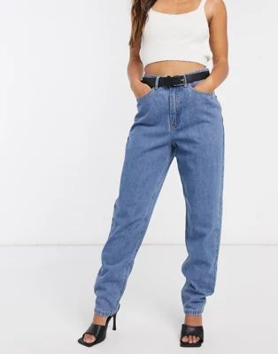 Missguided riot high waisted plain rigid mom jeans in blue | ASOS (Global)