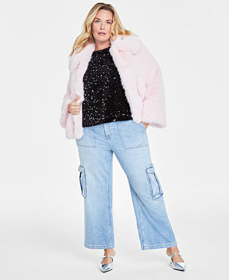 On 34th Trendy Plus Faux-Fur Long-Sleeve Teddy Jacket, Velvet-Sequin Short-Sleeve Sweater & Light... | Macy's