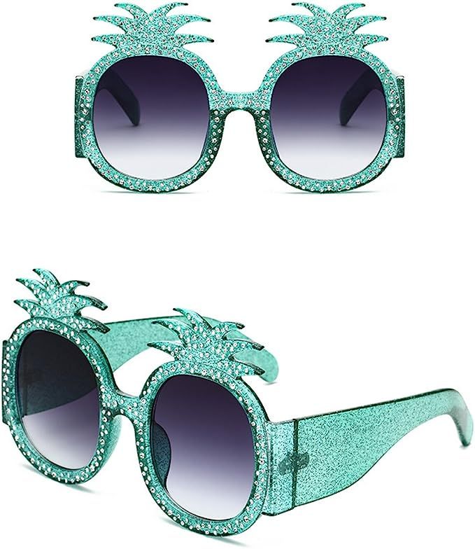 WHER Pineapple Oversize Women's Oval Sunglasses Rhinestone Decor UV400 Party Eyewear，Pineapple ... | Amazon (US)