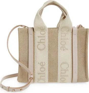 Small Woody Logo Strap Linen Tote | Nordstrom