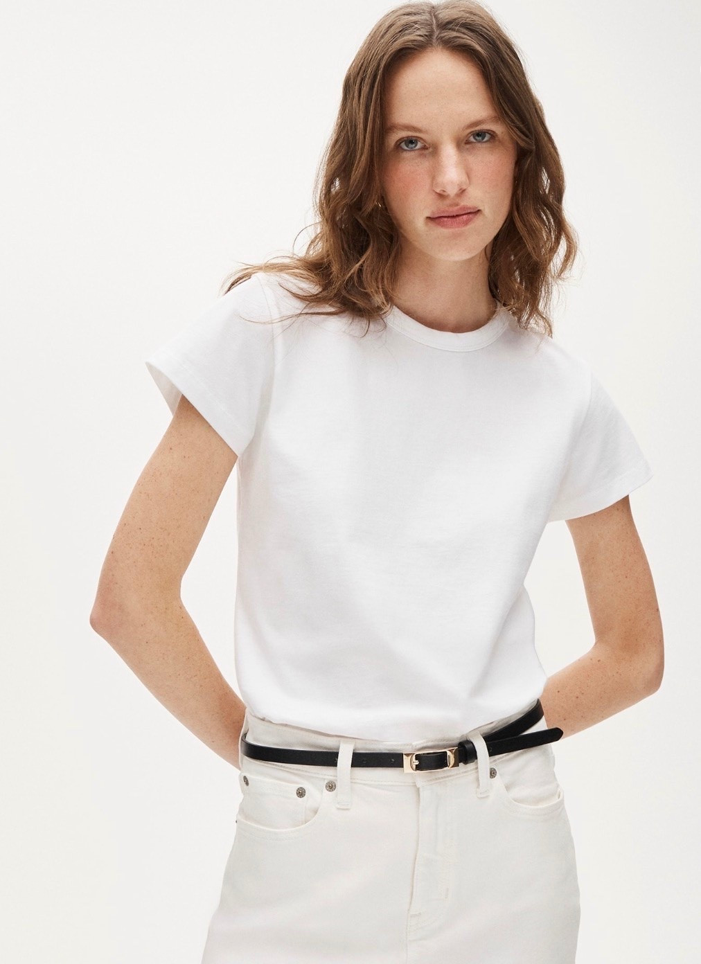 The perfect tee. It’s available in stripes and solids. Some are on sale. It’s a thicker more structured tee.

#LTKSaleAlert #LTKPetite #LTKWorkwear