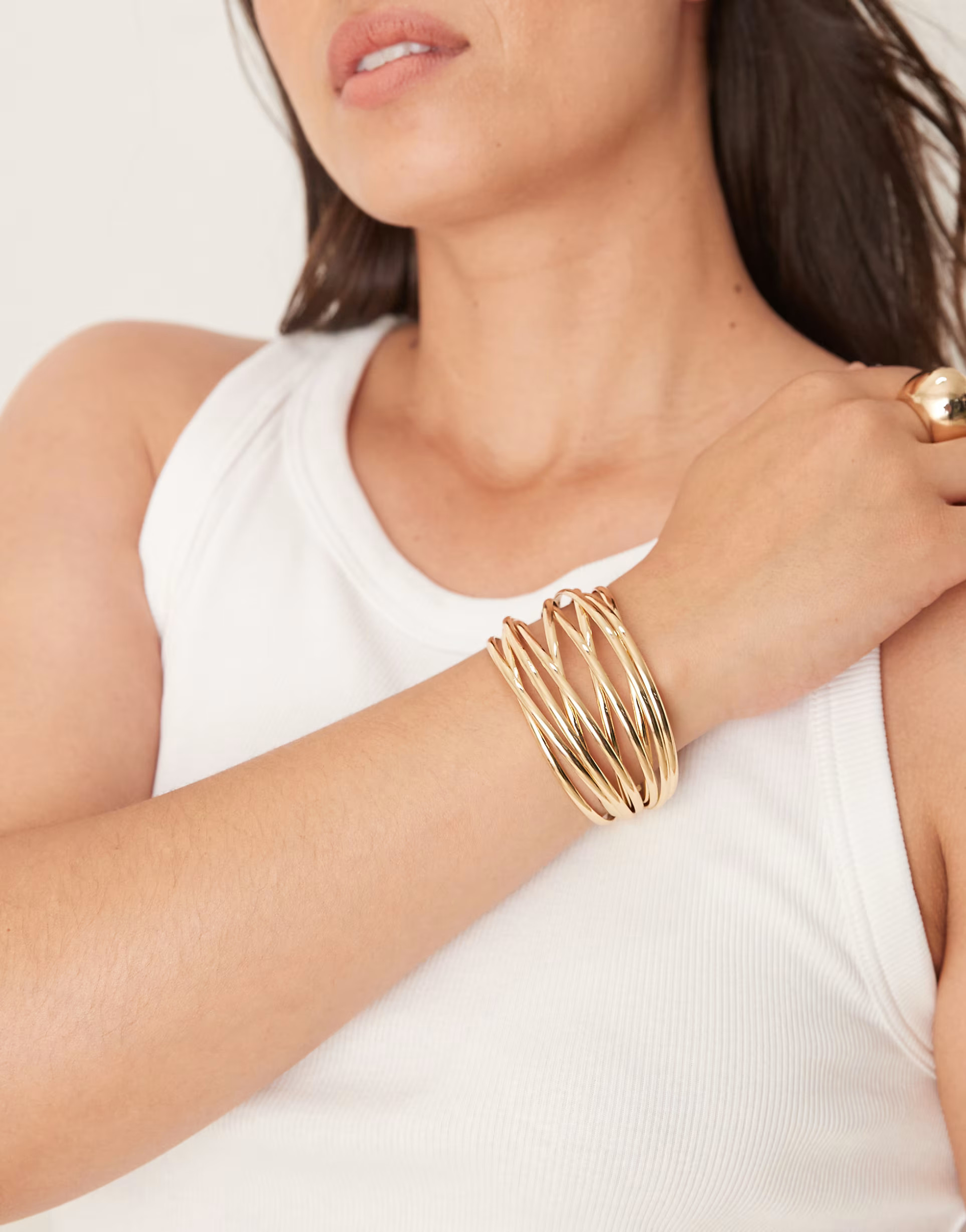 ASOS DESIGN Curve cuff bracelet with wire design in gold tone | ASOS | ASOS (Global)