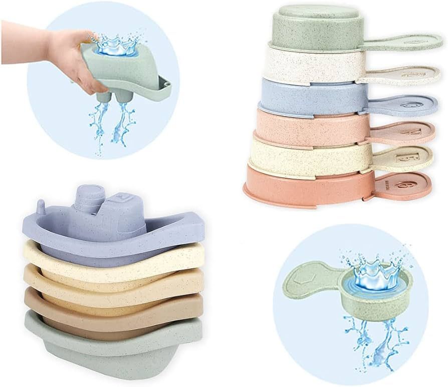 Bath Toys Floating Boats with Bathing Spoon, 11 PCS Bathtub Mold Free Bath Toy for Babies Water T... | Amazon (US)