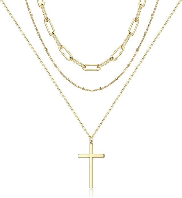 Turandoss Women's Handmade 14K Gold Plated Y Pendant Dainty Adjustable Layered Choker Necklace Mu... | Amazon (US)