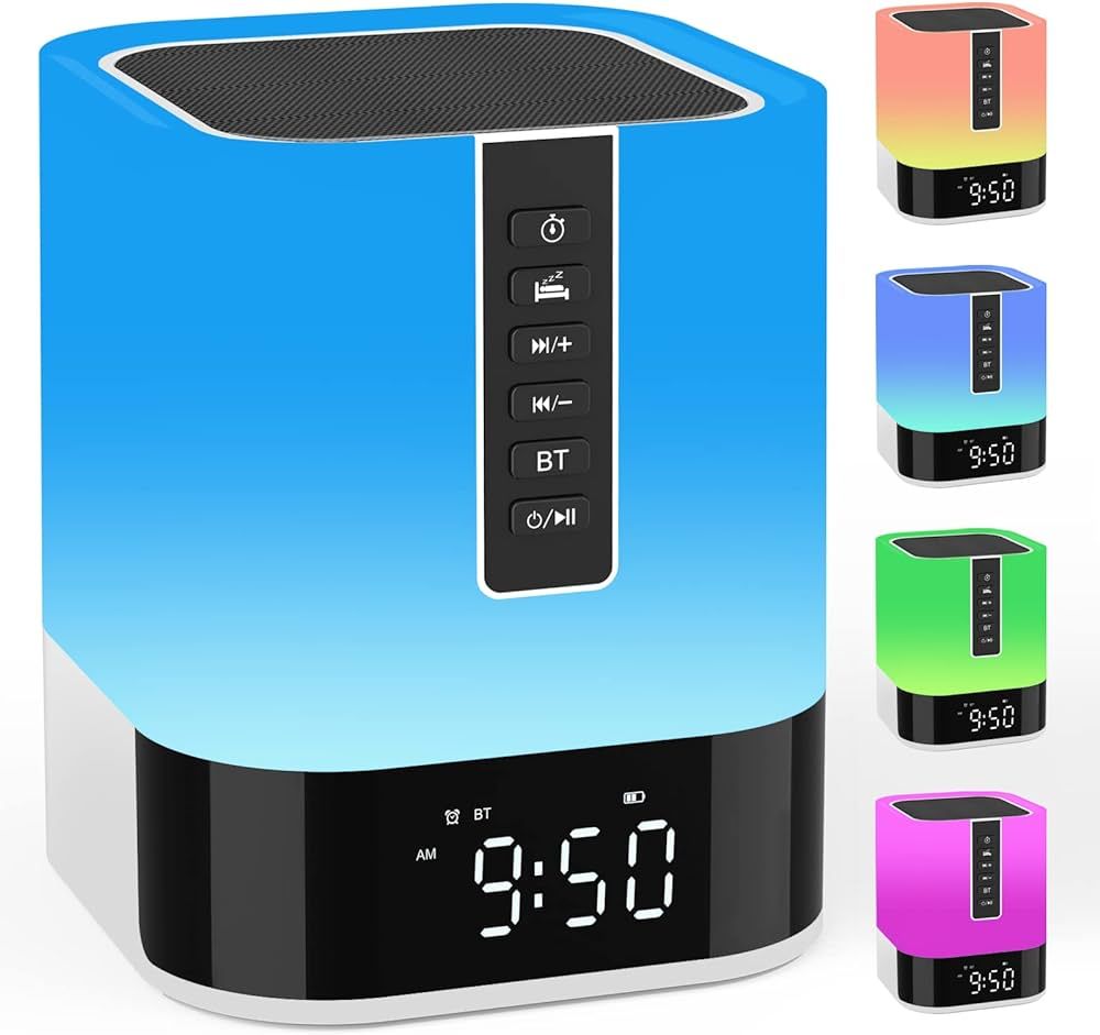 Night Light Bluetooth Speaker Alarm Clock, Upgraded Touch Bedside Lamp for Bedroom, Dimmable Warm... | Amazon (US)
