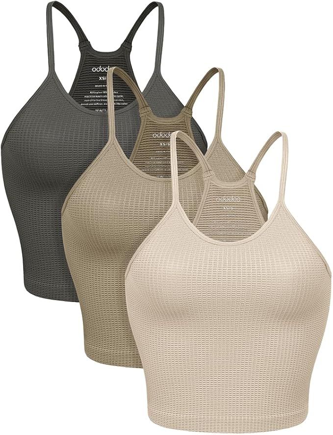 ODODOS Women's Crop 3-Pack Waffle Knit Seamless Camisole Cropped Tank Tops | Amazon (US)