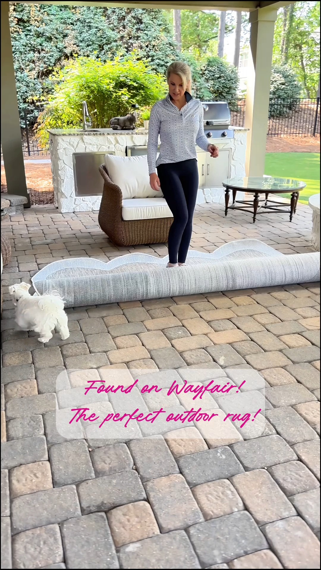 #ad Are you looking for unique finds to create a special outdoor entertaining space this summer? @wayfair is my GO-TO for affordable outdoor rugs and accessories. I LOVE this fun scalloped edge outdoor rug and these gold lanterns with candles that flicker with a remote. Perfect for a welcoming outdoor space. 

#wishyouwerehere #outdoor #wayfair #wayfairpartner  

 #LTKSeasonal #LTKHome #LTKSaleAlert