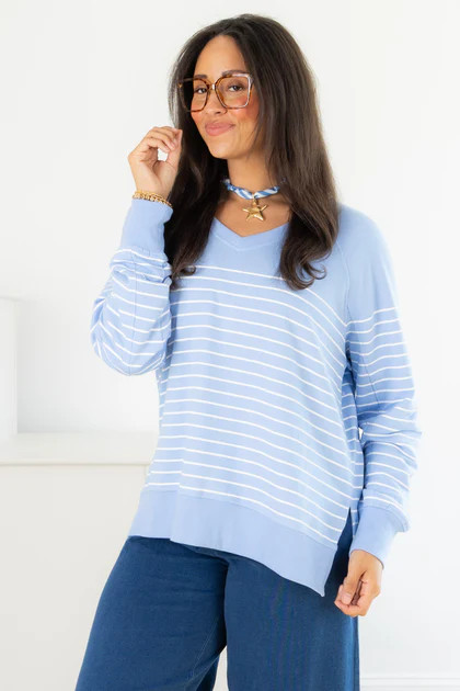 Z SUPPLY Weekender Barcelona Blue Stripe Long Sleeve Top | The Willow Tree