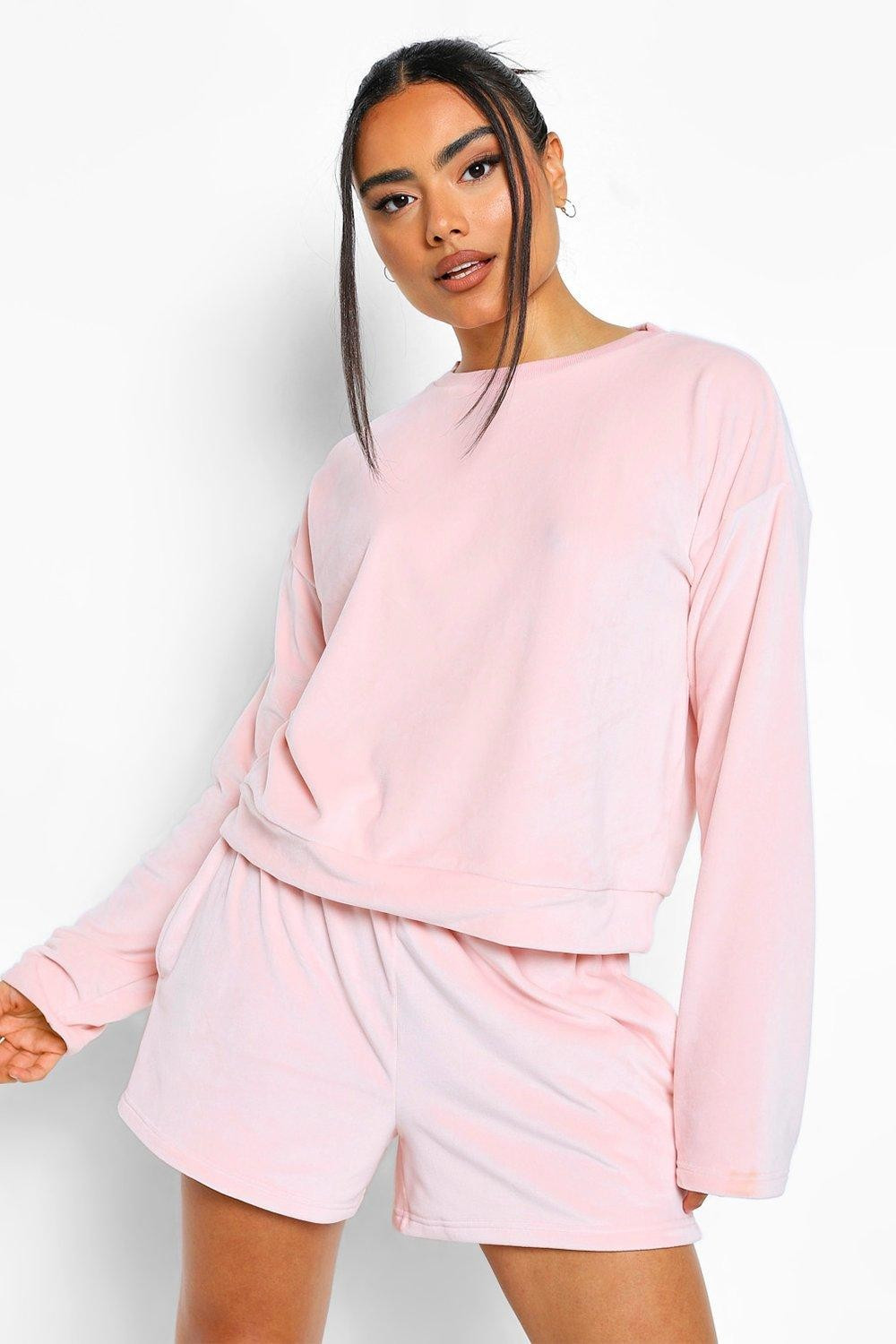 Womens Velour Sweat And Short Lounge Set - Pink - 4 | Boohoo.com (US & CA)