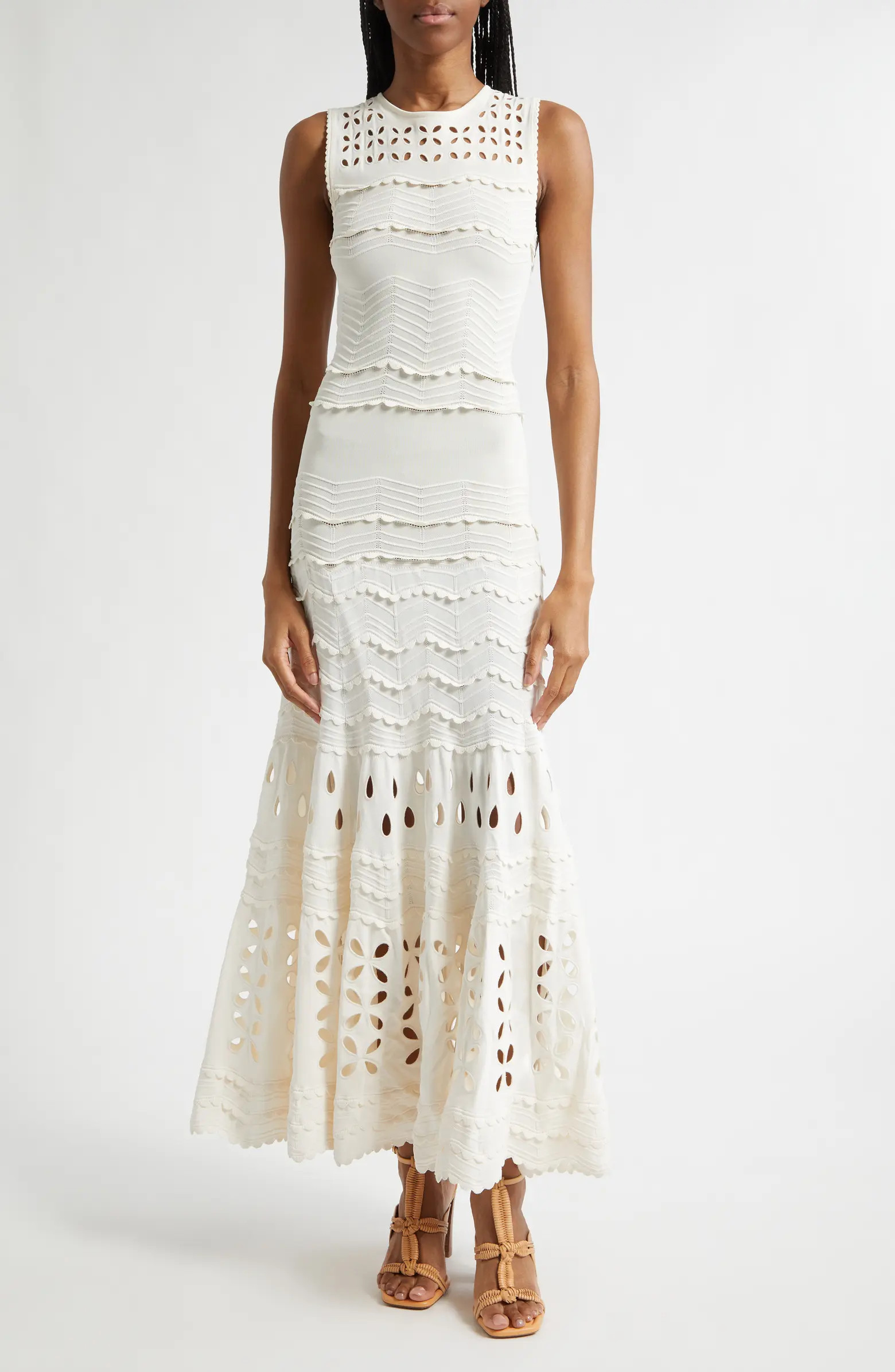 Lakshmi Eyelet Scallop Trim Midi Dress | Nordstrom