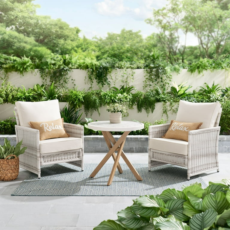 Better Homes & Gardens Paige 3-Piece Outdoor Wicker Bistro Set, White | Walmart (US)