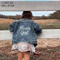 Flower Girl Jean Jacket With Vinyl Decoration & Pearl Trim Accents | Etsy (US)