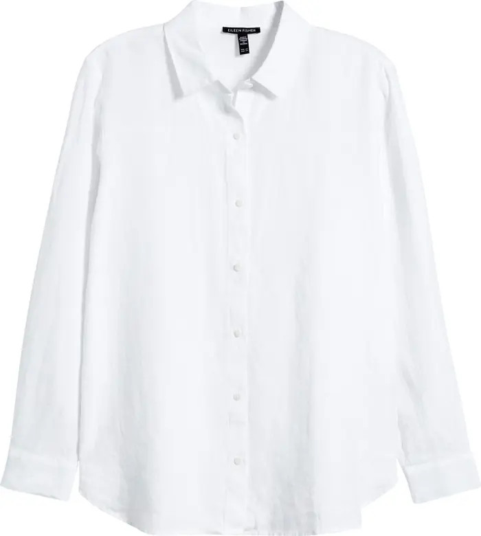 Classic Collar Organic Linen Long Button-Up Shirt | Nordstrom