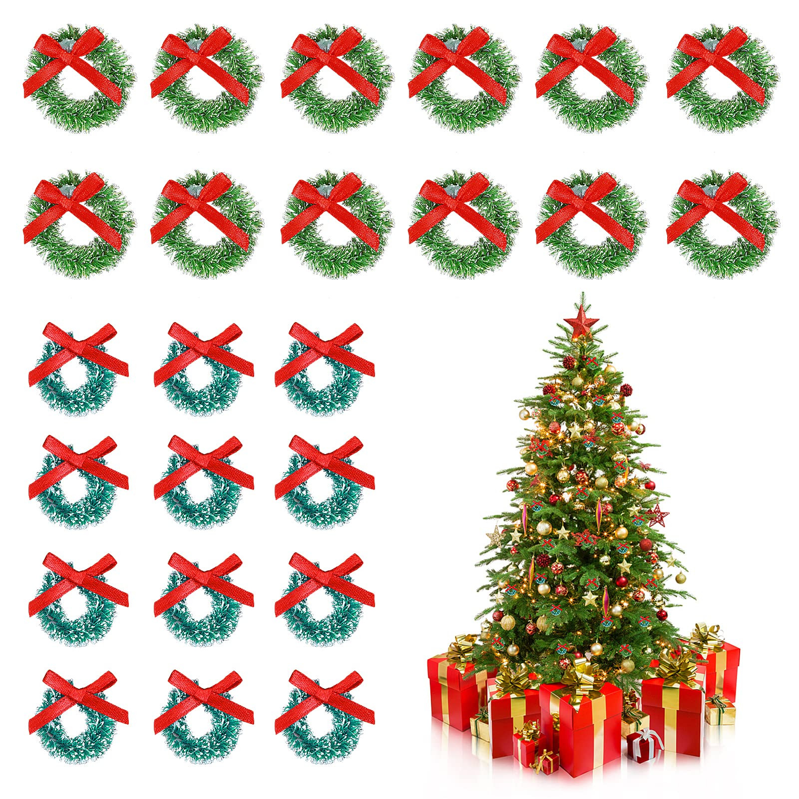 24 Pcs Mini Christmas Wreaths 1 Inch Xmas Tree Wreaths, Hanging Christmas Tree Wreath Ornaments f... | Amazon (US)
