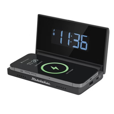 Studebaker Techmate Travel Companion with Clock and Wireless Charging Station - Black: Digital Table Clock, Brightness Control | Target