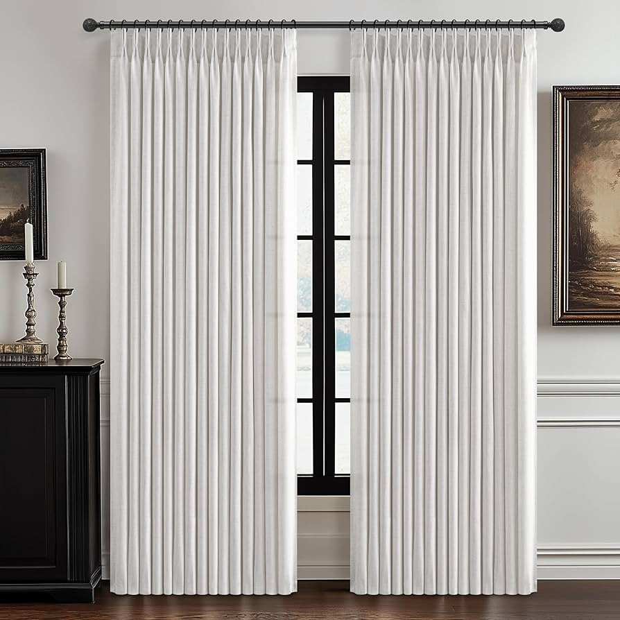 Beige White Pleated Extra Wide Living Room Curtains 84 Inches Long 2 Panels Set, Neutral Textured... | Amazon (US)