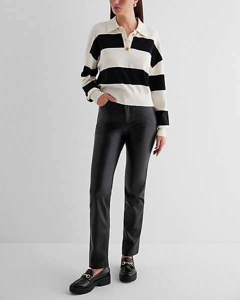 Striped Novelty Button Polo Sweater | Express