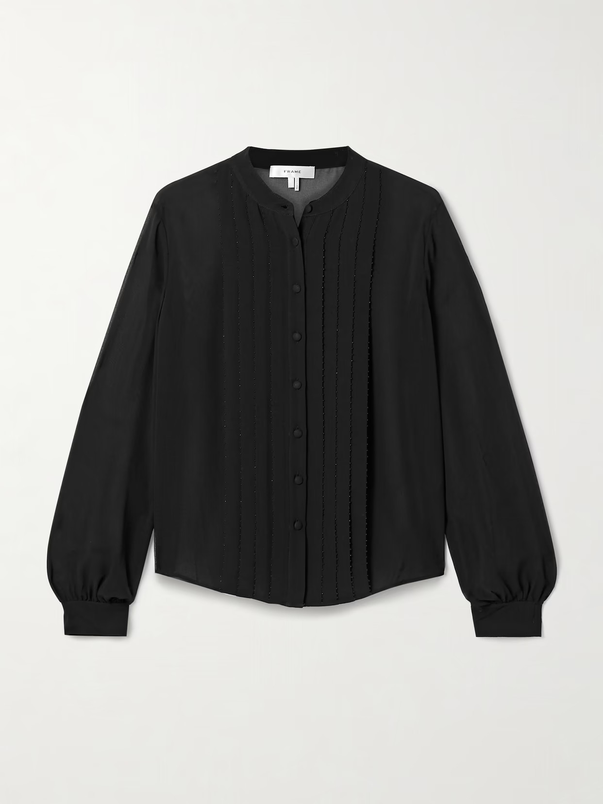 FRAME - Bead-embellished Pleated Silk Crepe De Chine Blouse - Black | NET-A-PORTER (US)