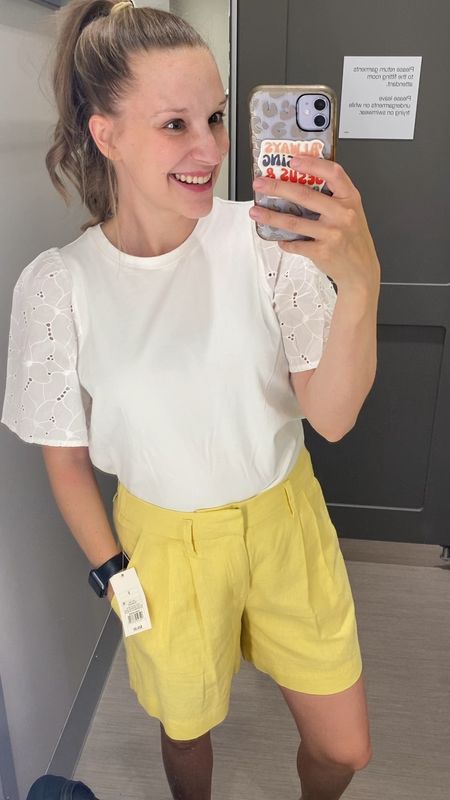 Target summer outfit idea! Pleated tailored shorts for women with eyelet sleeve top 