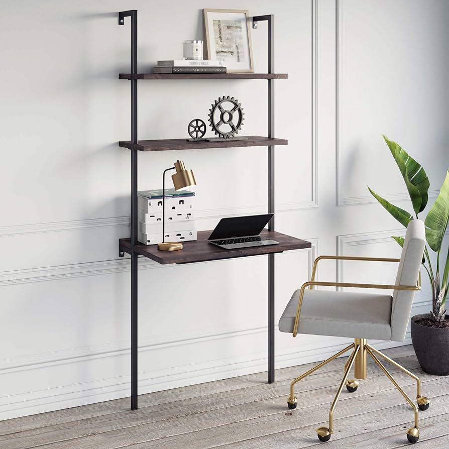 Nathan James Theo 2-Shelf Industrial Wall Mount Ladder Table, Small Computer or Writing Desk, Nut... | Amazon (US)