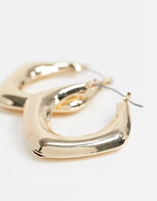 ASOS DESIGN hoop earrings in chunky square shape in gold tone | ASOS US