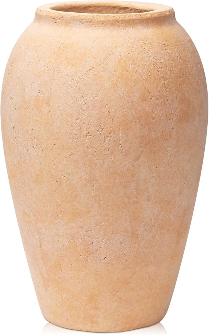 Handcrafted Flower Vase, 9.6" Tall Terracotta Vase, Vintage Rustic Ceramic Vase Décor, Wide Mout... | Amazon (US)