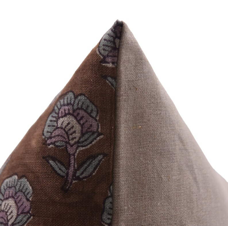 Floral Hand Block Print Cushion Cover, Pure Linen Indian Fabric Pillow, Fall and Spring Cushion, ... | Etsy (US)