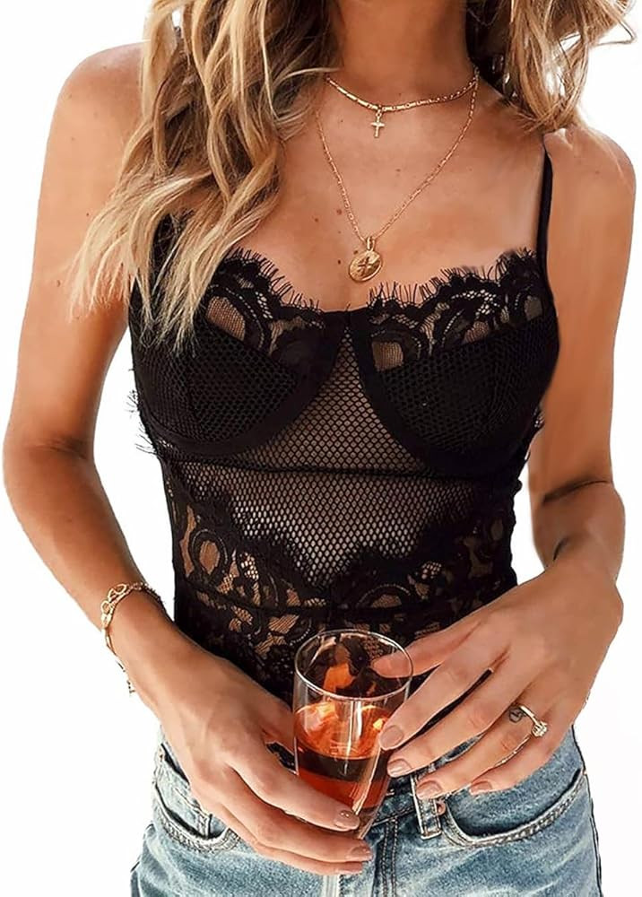 Kaei&Shi See Through Lingerie V-Neck Floral Lace Babydoll Sexy Lingerie for Women One Piece Bodys... | Amazon (US)