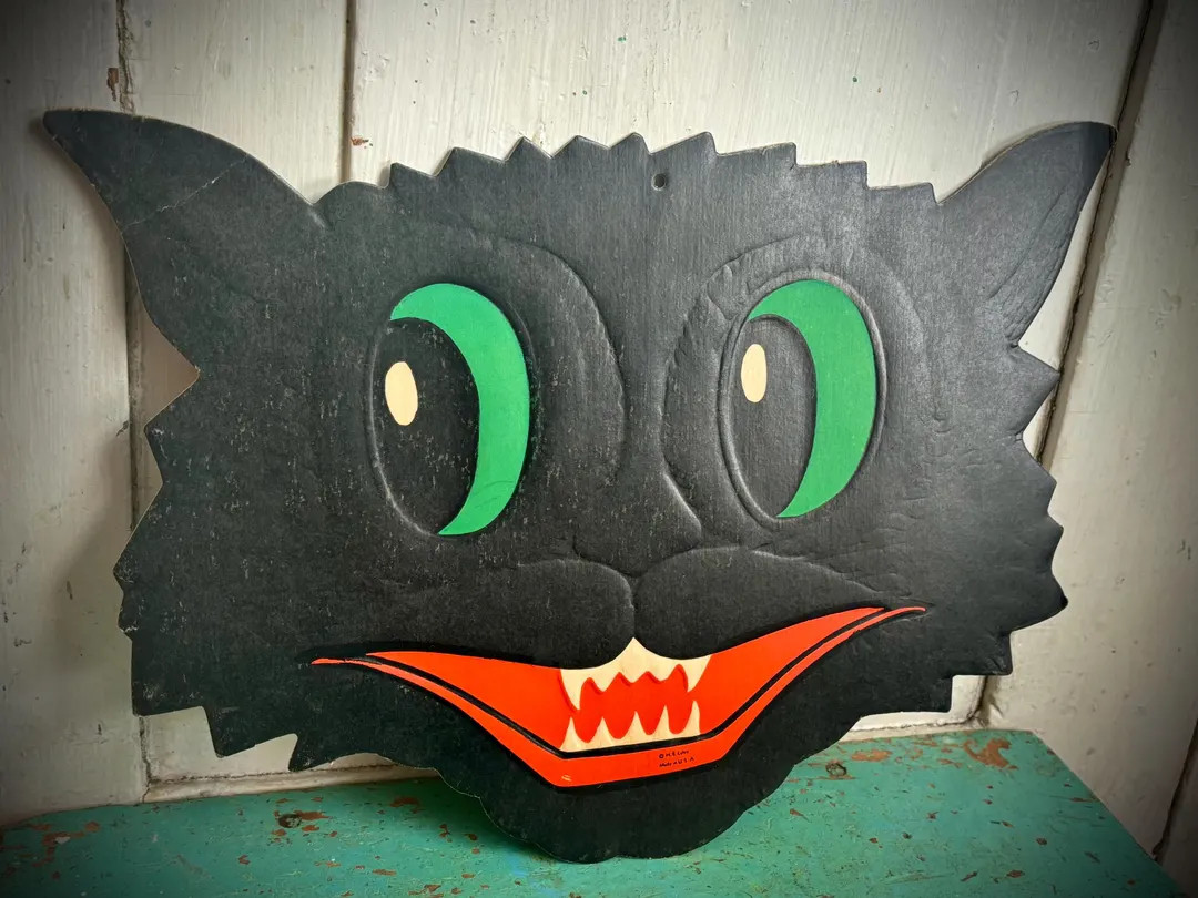 Vintage Halloween Black Cat Grinning Face Beistle Luhrs Halloween Embossed Die Cut 1950s Hallowee... | Etsy (US)
